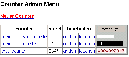 counterSen Administrator Menü